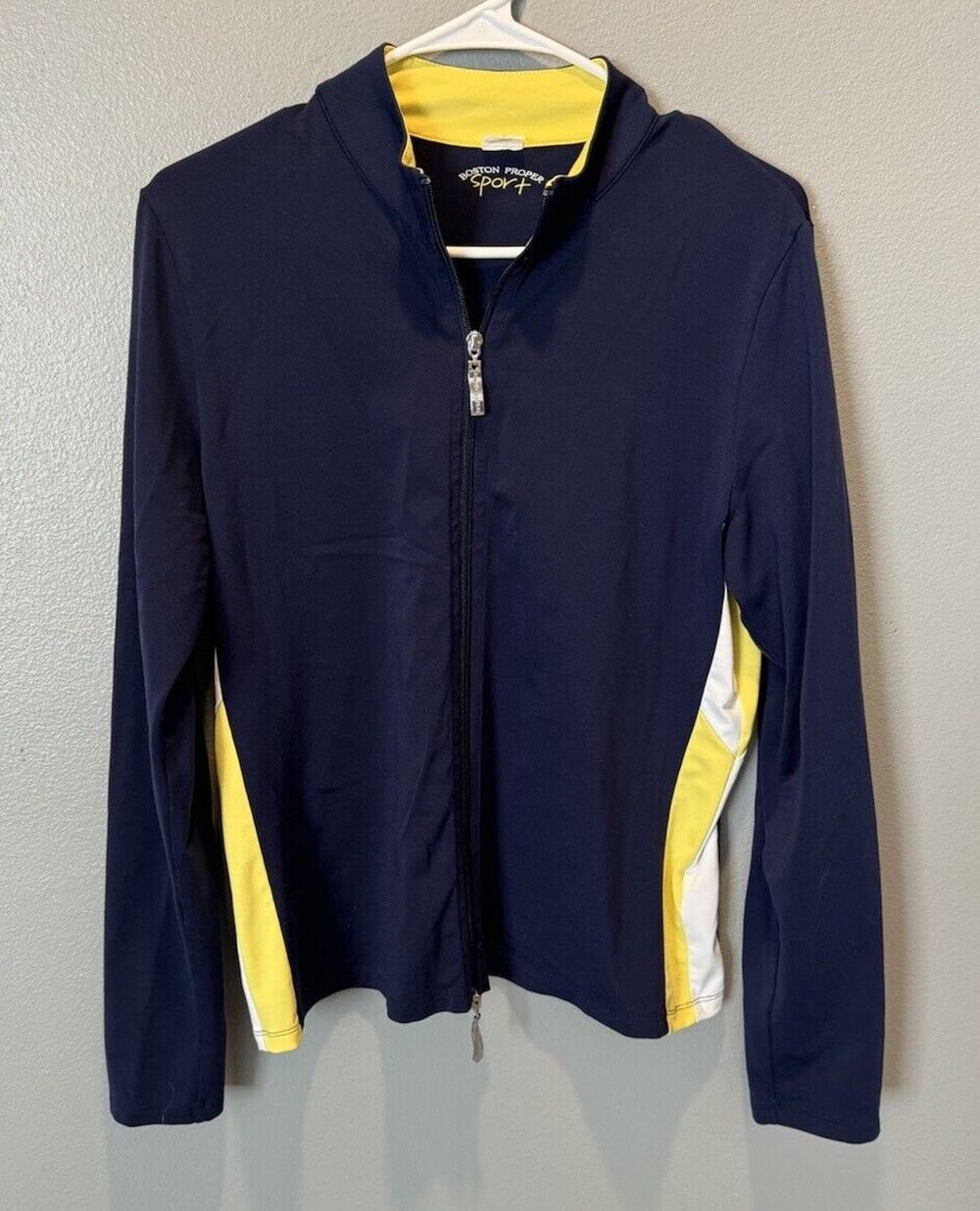Boston Proper Sport Women's Long Sleeve Full-Zip Track Jacket Size M Navy/Yellow